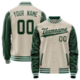 Custom Cream Kelly-Green Solid Color Varsity Letterman Jacket