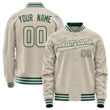 Custom Cream Kelly-Green Solid Color Varsity Letterman Jacket