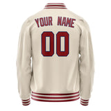 Custom Cream Red Solid Color Varsity Letterman Jacket JA02240617JC103