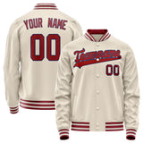 Custom Cream Red Solid Color Varsity Letterman Jacket