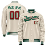 Custom Cream Kelly-Green Solid Color Varsity Letterman Jacket