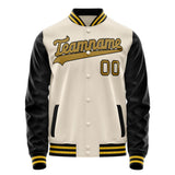 Custom Cream Black Solid Color Varsity Letterman Jacket JA02240617JC106