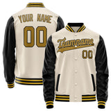 Custom Cream Black Solid Color Varsity Letterman Jacket