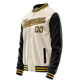 Custom Cream Black Solid Color Varsity Letterman Jacket JA02240617JC106