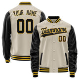 Custom Cream Black Solid Color Varsity Letterman Jacket