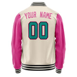 Custom Cream Pink Solid Color Varsity Letterman Jacket JA02240617JC108