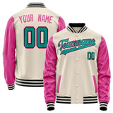 Custom Cream Pink Solid Color Varsity Letterman Jacket JA02240617JC108