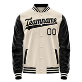 Custom Cream Black Solid Color Varsity Letterman Jacket JA02240617JC109