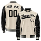 Custom Cream Black Solid Color Varsity Letterman Jacket