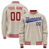 Custom Cream Red Solid Color Varsity Letterman Jacket