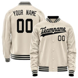 Custom Cream Black Solid Color Varsity Letterman Jacket JA02240617JC111