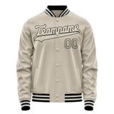 Custom Cream Black Solid Color Varsity Letterman Jacket JA02240617JC112