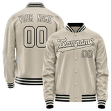 Custom Cream Black Solid Color Varsity Letterman Jacket