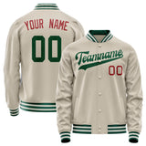 Custom Cream Kelly-Green Solid Color Varsity Letterman Jacket