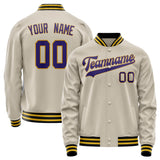 Custom Cream Purple Solid Color Varsity Letterman Jacket