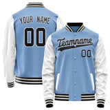 Custom Light-Blue White Solid Color Varsity Letterman Jacket