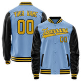 Custom Light-Blue Black Solid Color Varsity Letterman Jacket