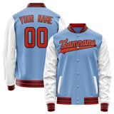 Custom Light-Blue White Solid Color Varsity Letterman Jacket