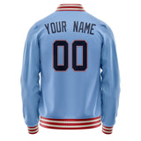 Custom Light-Blue Red Solid Color Varsity Letterman Jacket JA02240617JC255