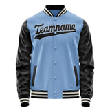 Custom Light-Blue Black Solid Color Varsity Letterman Jacket JA02240617JC258