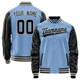 Custom Light-Blue Black Solid Color Varsity Letterman Jacket JA02240617JC258