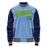 Custom Light-Blue Neon-Green Solid Color Varsity Letterman Jacket JA02240617JC259