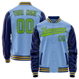 Custom Light-Blue Neon-Green Solid Color Varsity Letterman Jacket