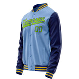 Custom Light-Blue Neon-Green Solid Color Varsity Letterman Jacket JA02240617JC259