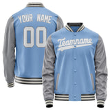 Custom Light-Blue Gray Solid Color Varsity Letterman Jacket