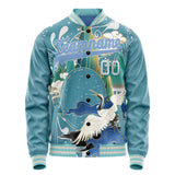 Custom Light-Blue White Heron And Cloud 3D Pattern Varsity Letterman Jacket JA02240617JC263