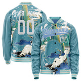 Custom Light-Blue White Heron And Cloud 3D Pattern Varsity Letterman Jacket JA02240617JC263