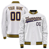 Custom White Purple Purple Pinstripe Varsity Letterman Jacket