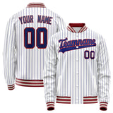 Custom White Royal Royal Pinstripe Varsity Letterman Jacket JA02240617JC479