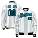 Custom White Teal Teal Pinstripe Varsity Letterman Jacket JA02240617JC480