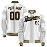 Custom White Black Black Pinstripe Varsity Letterman Jacket