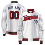 Custom White Red Black Pinstripe Varsity Letterman Jacket