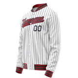 Custom White Red Black Pinstripe Varsity Letterman Jacket JA02240617JC482