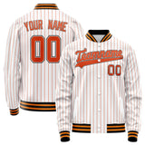 Custom White Orange Orange Pinstripe Varsity Letterman Jacket