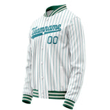 Custom White Teal Teal Pinstripe Varsity Letterman Jacket JA02240617JC486