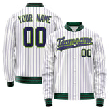 Custom White Navy Purple Pinstripe Varsity Letterman Jacket