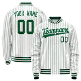 Custom White Kelly-Green Kelly Green Pinstripe Varsity Letterman Jacket