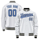 Custom White Light-Blue Light Blue Pinstripe Varsity Letterman Jacket