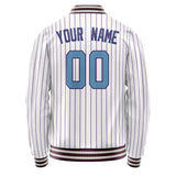 Custom White Purple Purple Pinstripe Varsity Letterman Jacket JA02240617JC493