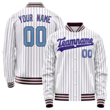 Custom White Purple Purple Pinstripe Varsity Letterman Jacket