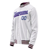 Custom White Purple Purple Pinstripe Varsity Letterman Jacket JA02240617JC493