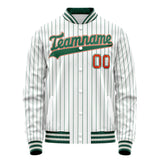 Custom White Orange Kelly Green Pinstripe Varsity Letterman Jacket JA02240617JC494