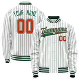 Custom White Orange Kelly Green Pinstripe Varsity Letterman Jacket JA02240617JC494