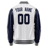 Custom White Navy Navy Pinstripe Varsity Letterman Jacket JA02240617JC499