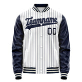 Custom White Navy Navy Pinstripe Varsity Letterman Jacket JA02240617JC499