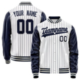 Custom White Navy Navy Pinstripe Varsity Letterman Jacket JA02240617JC499